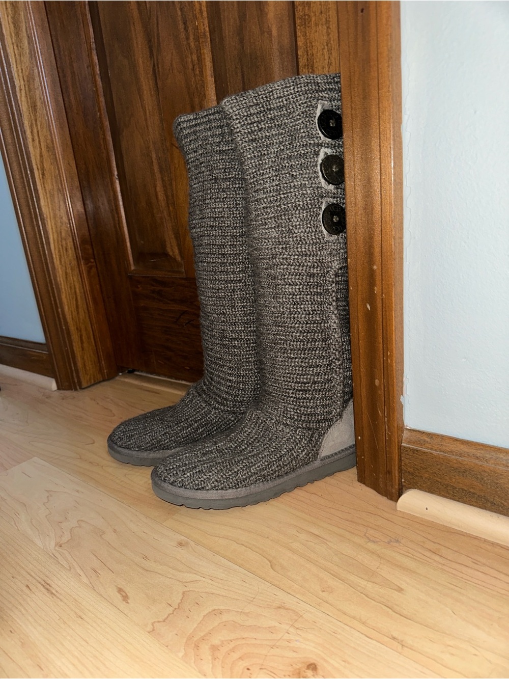 UGG Gray Knit Button Knee-High Boots